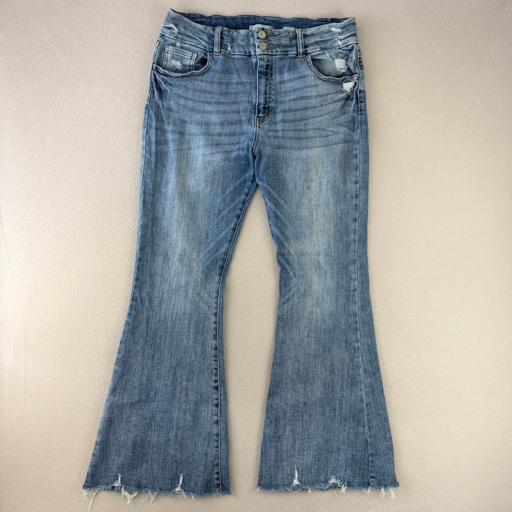 Kancan Signature Super Flare Jeans Women 32 Blue Faded Denim High Rise Rodeo